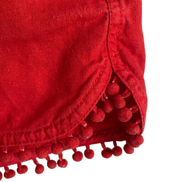J.Crew Women's Red Pom-Pom Trim Linen Blend Shorts Pockets Size Small - Picture 3 of 8